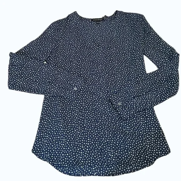 BANANA REPUBLIC Navy Blue & Cream V-Neck Long Sleeve Blouse - Picture 7 of 10